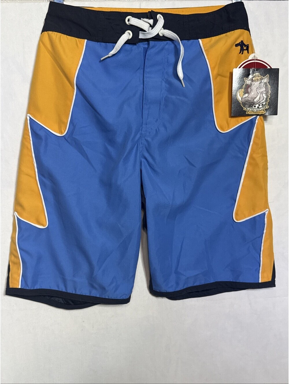 NWT Wes & Willy Boys Large Swim Trunks Board Shorts Blue Gold Yellow Colorblock